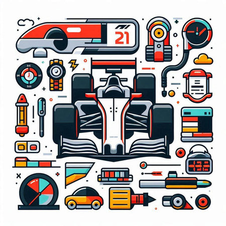 Funny kart race car vector line art illustration. Auto racing, kart race, karting, karting and karting equipment.のイラスト素材
