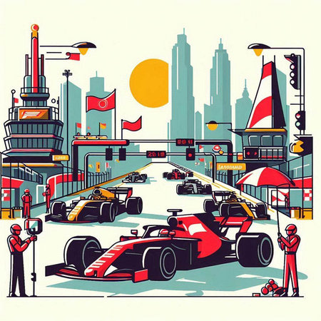 Vector illustration of a racing car on the street in the city.のイラスト素材