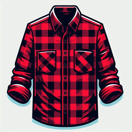 Red checkered shirt isolated on white background. Vector illustration.のイラスト素材