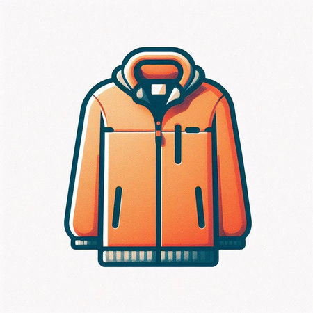 Vector illustration of an orange winter jacket with a hood on a white backgroundのイラスト素材