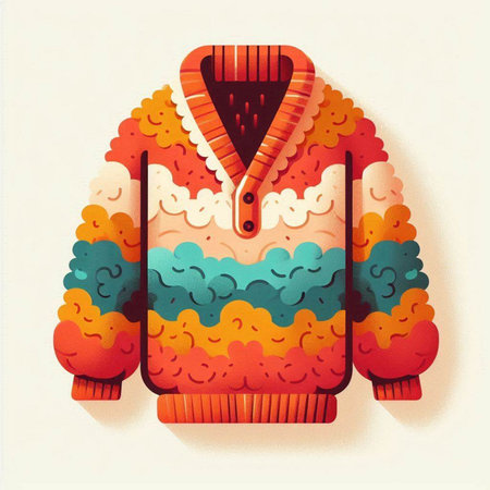 Colorful knitted sweater with a hood. Hand-drawn illustration.のイラスト素材