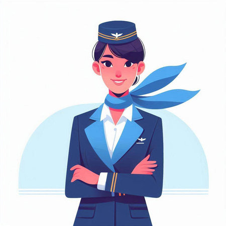 Stewardess in uniform. Vector illustration in flat cartoon style.のイラスト素材