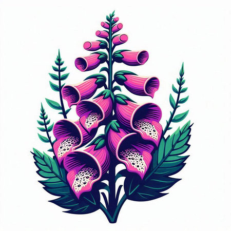 Digitalis purpurea, foxglove or common foxgloveのイラスト素材