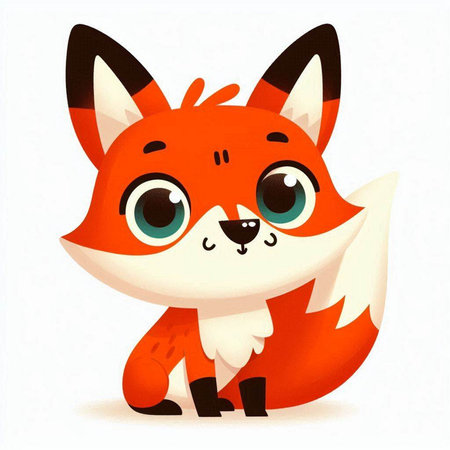 Cute cartoon fox character. Vector illustration of a little red fox.のイラスト素材