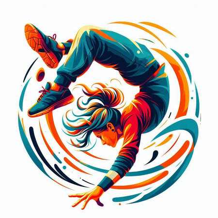 Modern hip-hop girl dancing breakdance. Vector illustration.のイラスト素材
