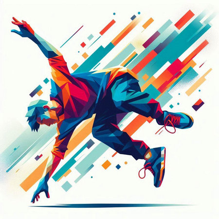 Illustration of a breakdancer in action on a colorful backgroundのイラスト素材