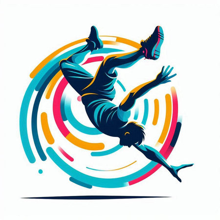 Illustration of a man jumping in the air, vector illustration.のイラスト素材