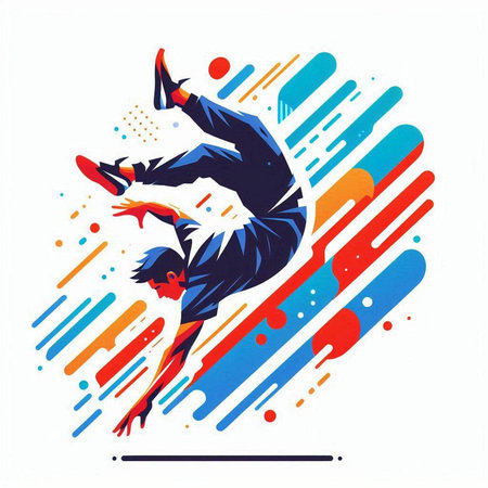 Silhouette of a breakdancer in action. Vector illustration.のイラスト素材