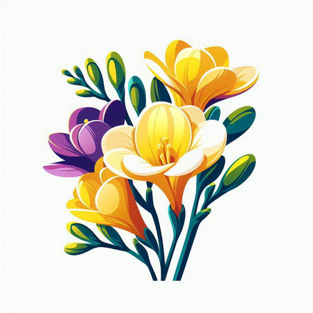 Illustration of yellow crocus flower bouquet isolated on white backgroundのイラスト素材