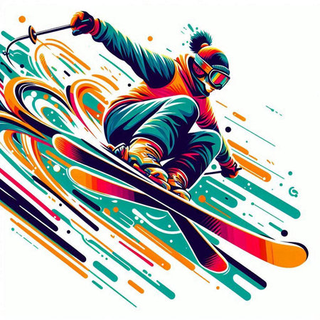 Skier skiing in mountains, abstract vector background. Vector illustration.のイラスト素材