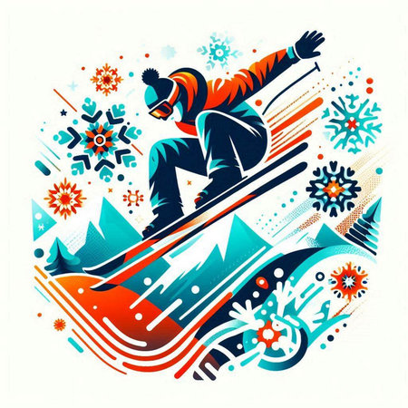 Snowboarder on a snowboard. Vector illustration in retro style.のイラスト素材