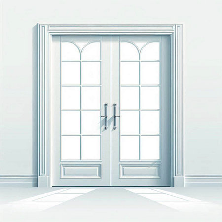 Door in a white room with light and shadow. Vector illustration.のイラスト素材