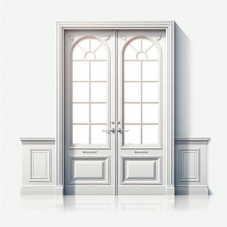 Vector illustration of a classic wooden door with a window and a chairのイラスト素材