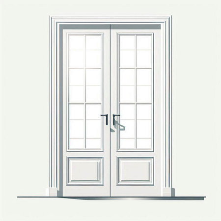 Vector illustration of a white door with a window and a door handleのイラスト素材