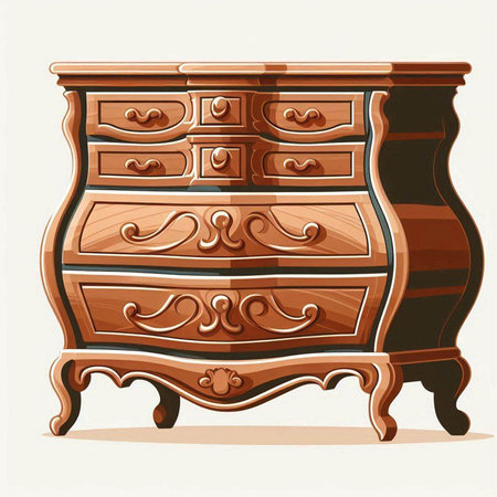 Vintage wooden chest of drawers with mirror. Vector illustration.のイラスト素材