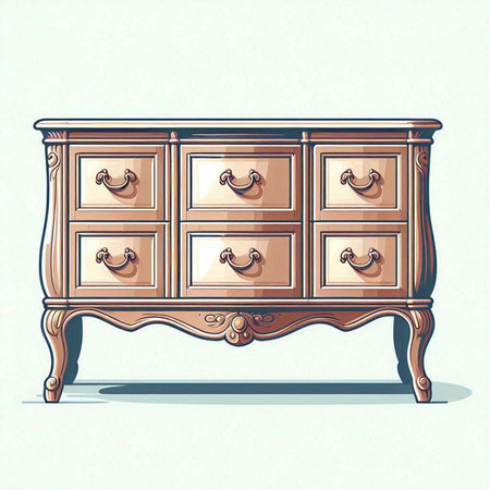 Vintage chest of drawers with ornament. Vector illustration in retro styleのイラスト素材