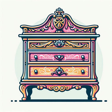Illustration of a vintage chest of drawers in retro style.のイラスト素材