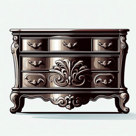 Vintage chest of drawers on white background. Vector illustration.のイラスト素材