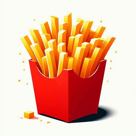 Illustration of a red box full of french fries on a white backgroundのイラスト素材