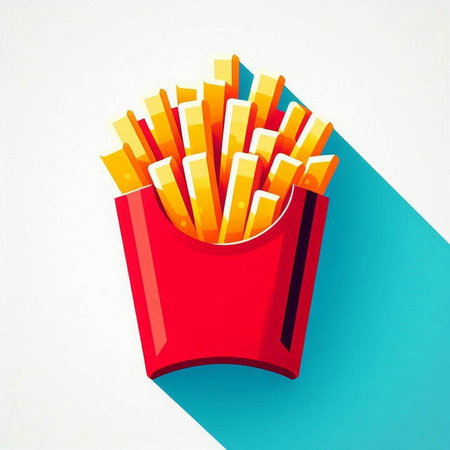 French fries in a red box on a blue background. Vector illustration.のイラスト素材