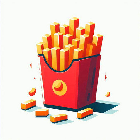 French fries in a box on a white background. Vector illustration.のイラスト素材