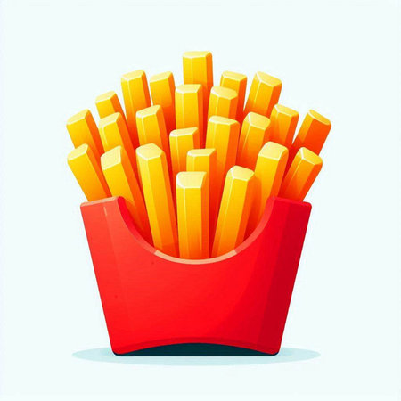 Illustration of French fries in a red box on a white backgroundのイラスト素材