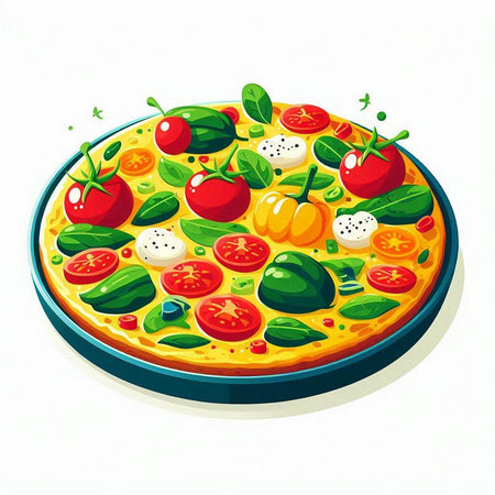 Illustration of pizza with tomatoes, mozzarella cheese and basilのイラスト素材