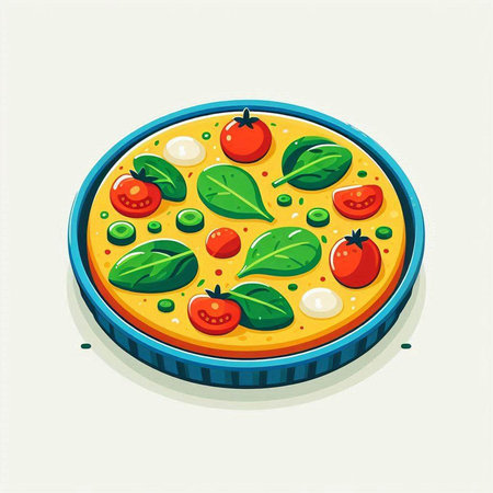 Pizza with mozzarella, tomatoes and basil. Vector illustration.のイラスト素材