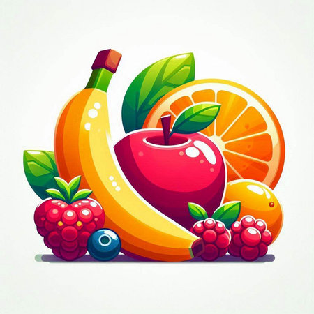 Fruit and berry vector illustration. Colorful fruit icon.のイラスト素材