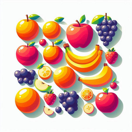 Fruits and berries in flat style. Isolated vector illustration.のイラスト素材