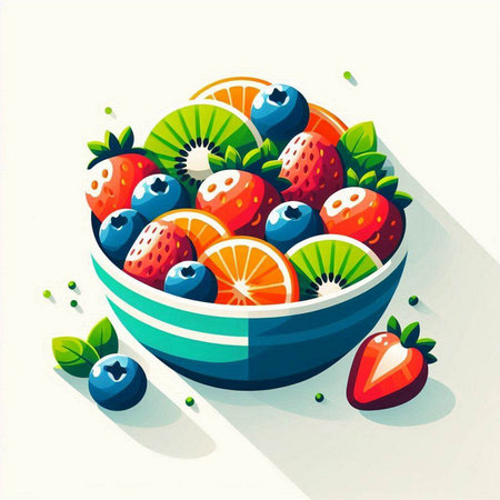 Fruit salad in a bowl. Vector illustration for your design.のイラスト素材