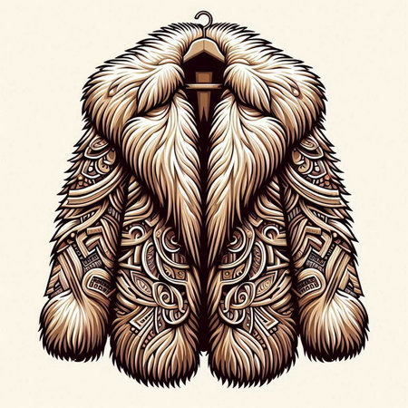 Vector illustration of a dog in a fur coat with a pattern.のイラスト素材