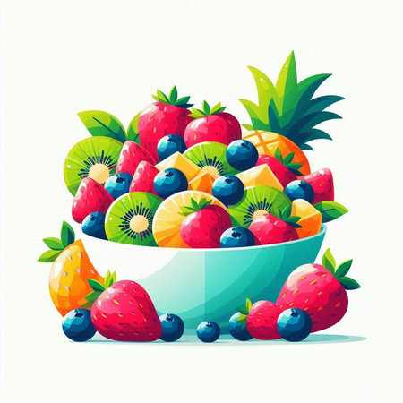 Fruit salad in a bowl. Vector illustration of a fresh fruit salad.のイラスト素材
