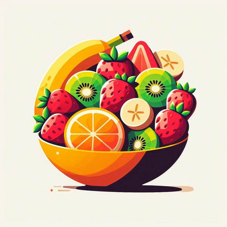 Fruit salad in a bowl. Vector illustration. Eps 10.のイラスト素材