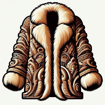 Fur coat with ethnic ornaments. Hand drawn illustration.のイラスト素材