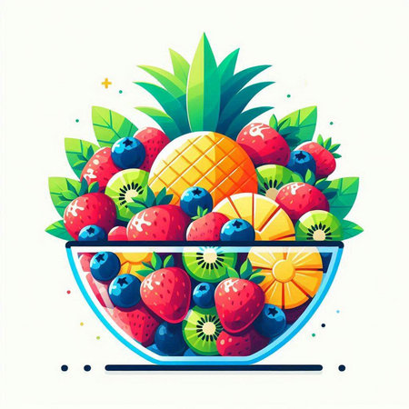 Vector illustration of fresh fruit salad in a bowl. Healthy food.のイラスト素材
