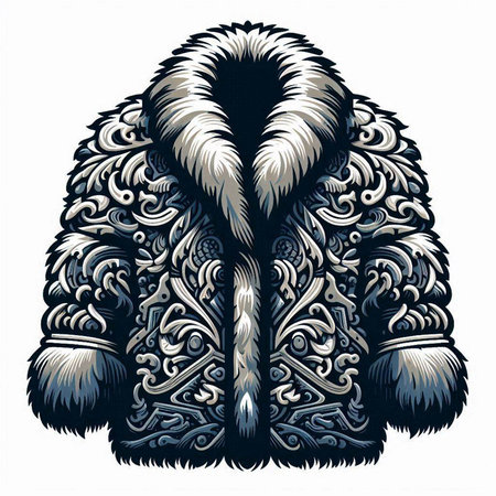 Vintage fur coat with ornament on white background. Vector illustration.のイラスト素材
