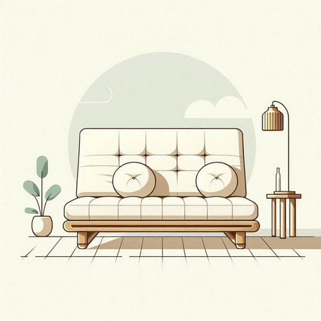 Sofa in the interior of the room. Vector illustration.のイラスト素材