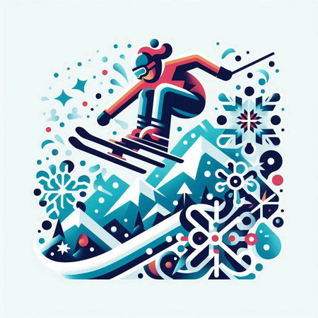 Winter sports. Snowboarder in the mountains. Vector illustration.のイラスト素材