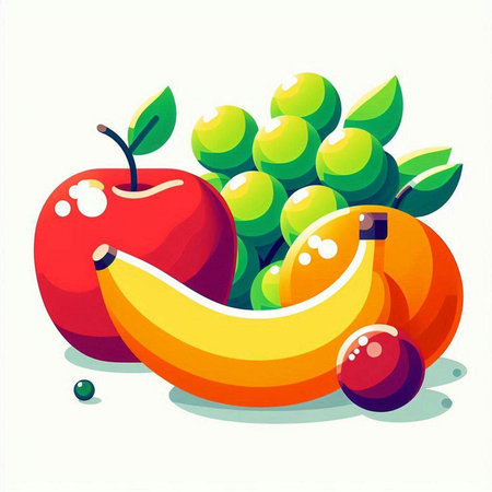 Fruit vector illustration. Apple, banana, grape, pear, appleのイラスト素材