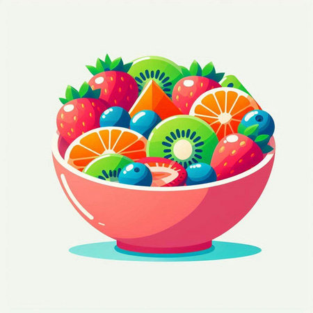 Fruit salad in a bowl. Vector illustration of a fresh fruit salad.のイラスト素材