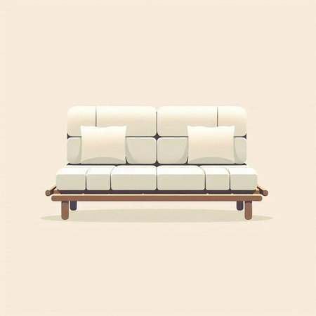 Sofa with pillows in retro style. Vector illustration.のイラスト素材