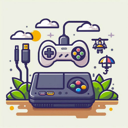 Vector illustration of gamepad in flat design style on white background.のイラスト素材