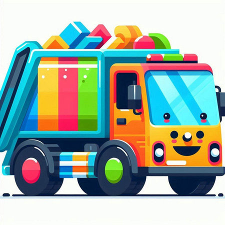 Colorful toy truck on a white background. Cartoon vector illustration.のイラスト素材