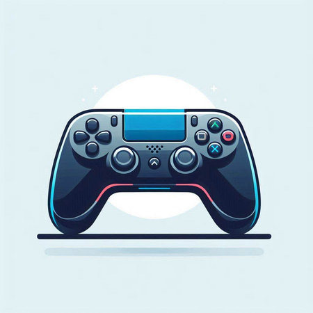 Gamepad in retro style on blue background. Vector Illustration.のイラスト素材