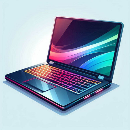 Laptop computer with colorful abstract background. Vector illustration. Eps 10.のイラスト素材