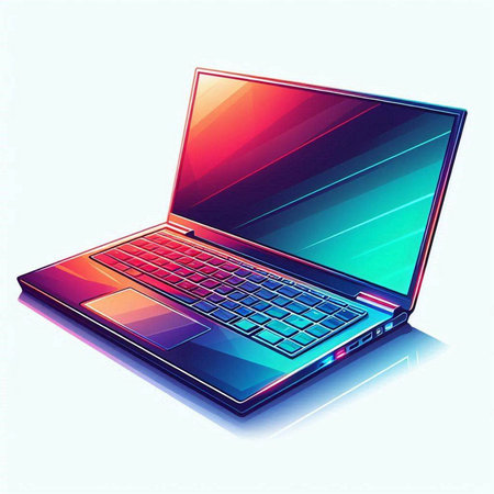 illustration of a laptop on white background with reflection, vector illustrationのイラスト素材