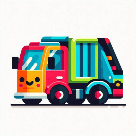 Colorful toy truck isolated on white background. Vector illustration in flat style.のイラスト素材
