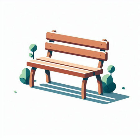 Wooden bench in the park. Vector illustration in flat style.のイラスト素材