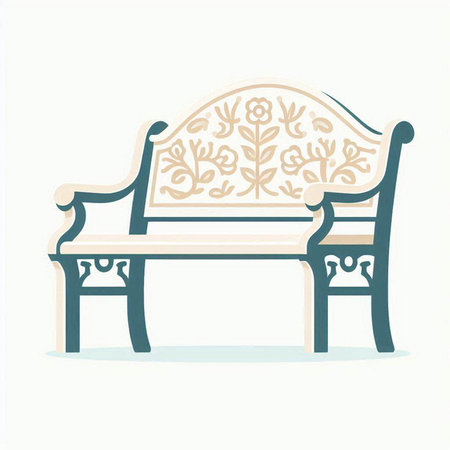 Bench with floral pattern isolated on white background. Vector illustration in flat style.のイラスト素材
